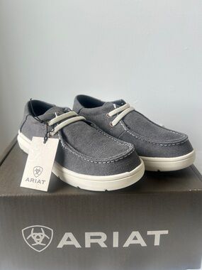 Ariat Kids Canvas Slip On Hilo Casual Shoe in Washed Black Color(Grey)